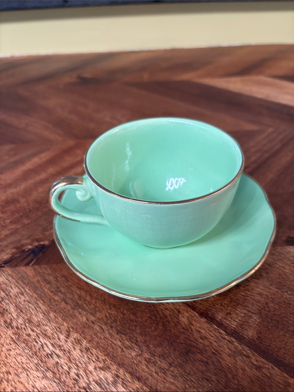 Mint Green Porcelain Royal Leighton Teacup & Saucer with Gold Accent